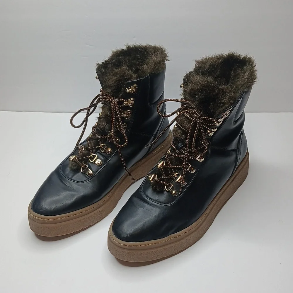 Zara | Shoes | Zara Basic Womens Faux Fur Lined Black Combat  display picture 1